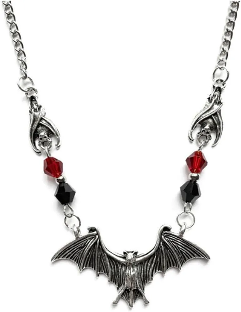 Atiptu Vintage Gothic Bat Necklace - Black Moth & Crystal for Women, Halloween, Goth & Cosplay