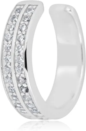 AVORA 925 Sterling Silver Channel Set Simulated Diamond CZ Double Row Ear Cuff