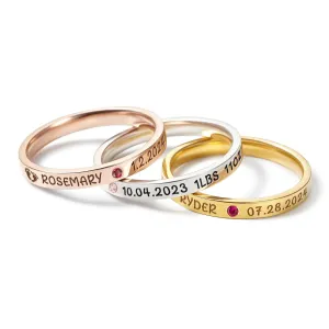 Baby Name Ring for Mom, Customized Rings for New Mom, Baby Stats Ring, Jewelry Gift for Mom, First Time Mom Jewelry, 925 Sterling Silver 18K Gold Plated