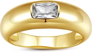 Baguette Dome Ring | CZ Set Gold Dome Ring | CZ Stacking Thick Band