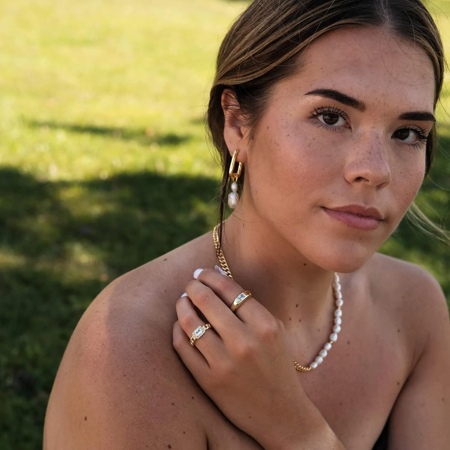 Baguette Dome Ring | CZ Set Gold Dome Ring | CZ Stacking Thick Band