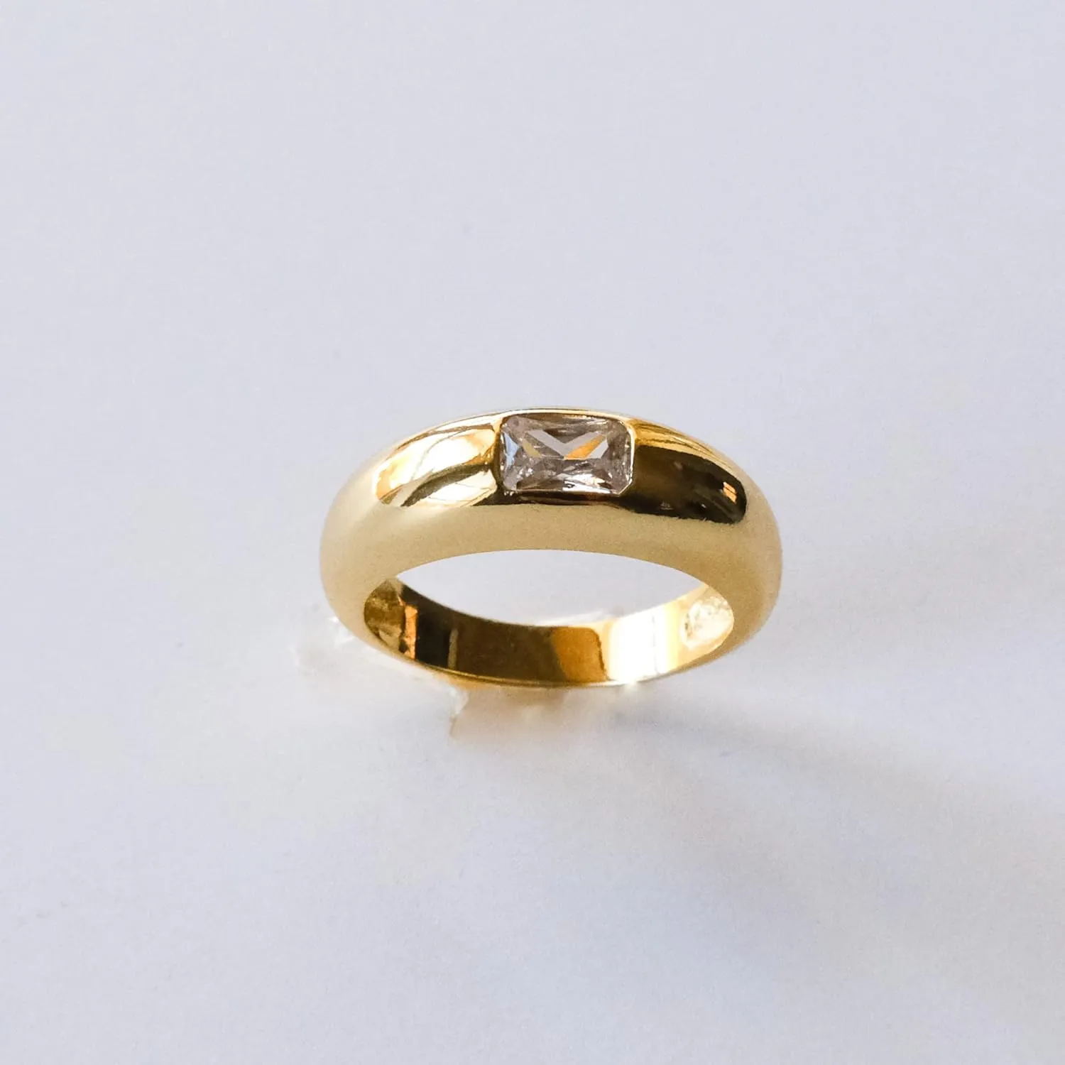 Baguette Dome Ring | CZ Set Gold Dome Ring | CZ Stacking Thick Band