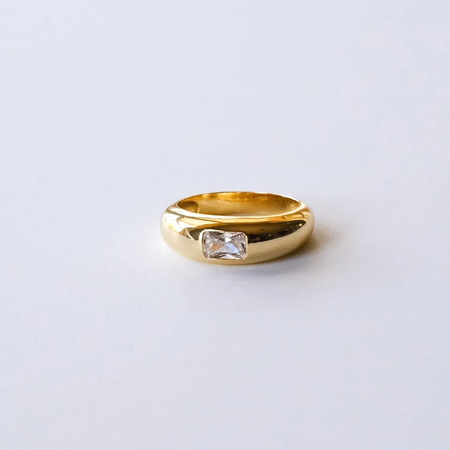 Baguette Dome Ring | CZ Set Gold Dome Ring | CZ Stacking Thick Band