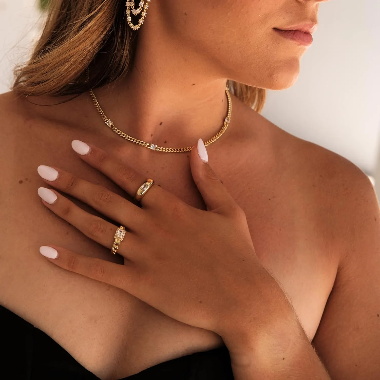 Baguette Dome Ring | CZ Set Gold Dome Ring | CZ Stacking Thick Band