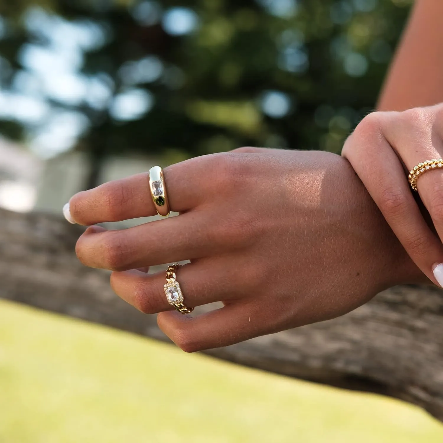 Baguette Dome Ring | CZ Set Gold Dome Ring | CZ Stacking Thick Band