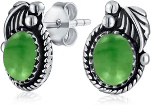Bali Boho Bezel Set Ornate Round Stud Earrings For Women For Teen Oxidized .925 Sterling Silver More Gemstone Birthstones