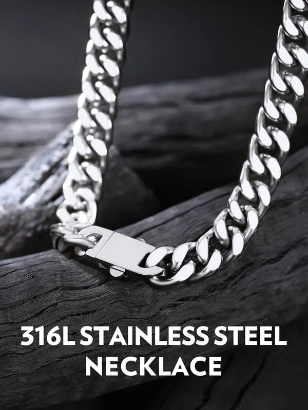 Bandmax Mens Stainless Steel Chain Necklaces 5/7/9/12 MM Chunky Miami Cuban Link Chain Necklace Bracelet Silver/Gold/Black Chains for Men 18"-30"