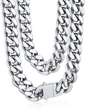 Bandmax Mens Stainless Steel Chain Necklaces 5/7/9/12 MM Chunky Miami Cuban Link Chain Necklace Bracelet Silver/Gold/Black Chains for Men 18"-30"