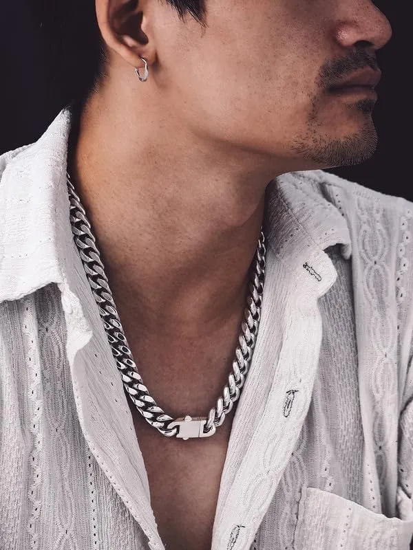 Bandmax Mens Stainless Steel Chain Necklaces 5/7/9/12 MM Chunky Miami Cuban Link Chain Necklace Bracelet Silver/Gold/Black Chains for Men 18"-30"