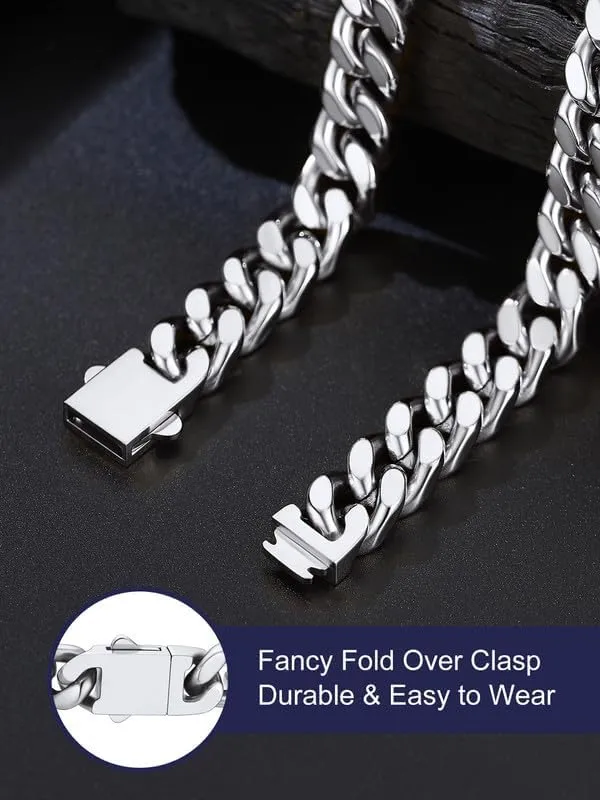 Bandmax Mens Stainless Steel Chain Necklaces 5/7/9/12 MM Chunky Miami Cuban Link Chain Necklace Bracelet Silver/Gold/Black Chains for Men 18"-30"