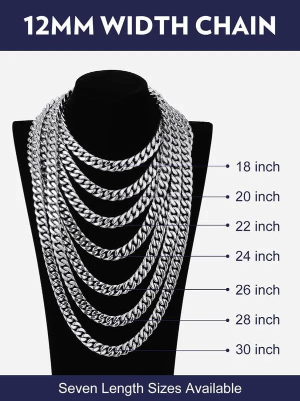 Bandmax Mens Stainless Steel Chain Necklaces 5/7/9/12 MM Chunky Miami Cuban Link Chain Necklace Bracelet Silver/Gold/Black Chains for Men 18"-30"