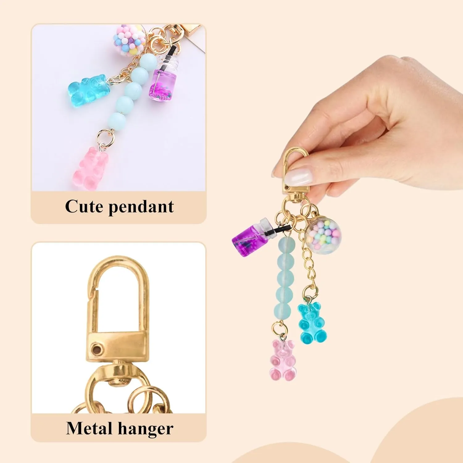 Bear Keychain, Metal Car Keychain Cute Keychains for Women and Girls, Colorful Aesthetic Keychain for Car Keys