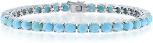 Beaux Bijoux 5mm Natural Larimar Gemstone 7.5" Tennis Bracelet Sterling Silver Jewelry for Women or Teens
