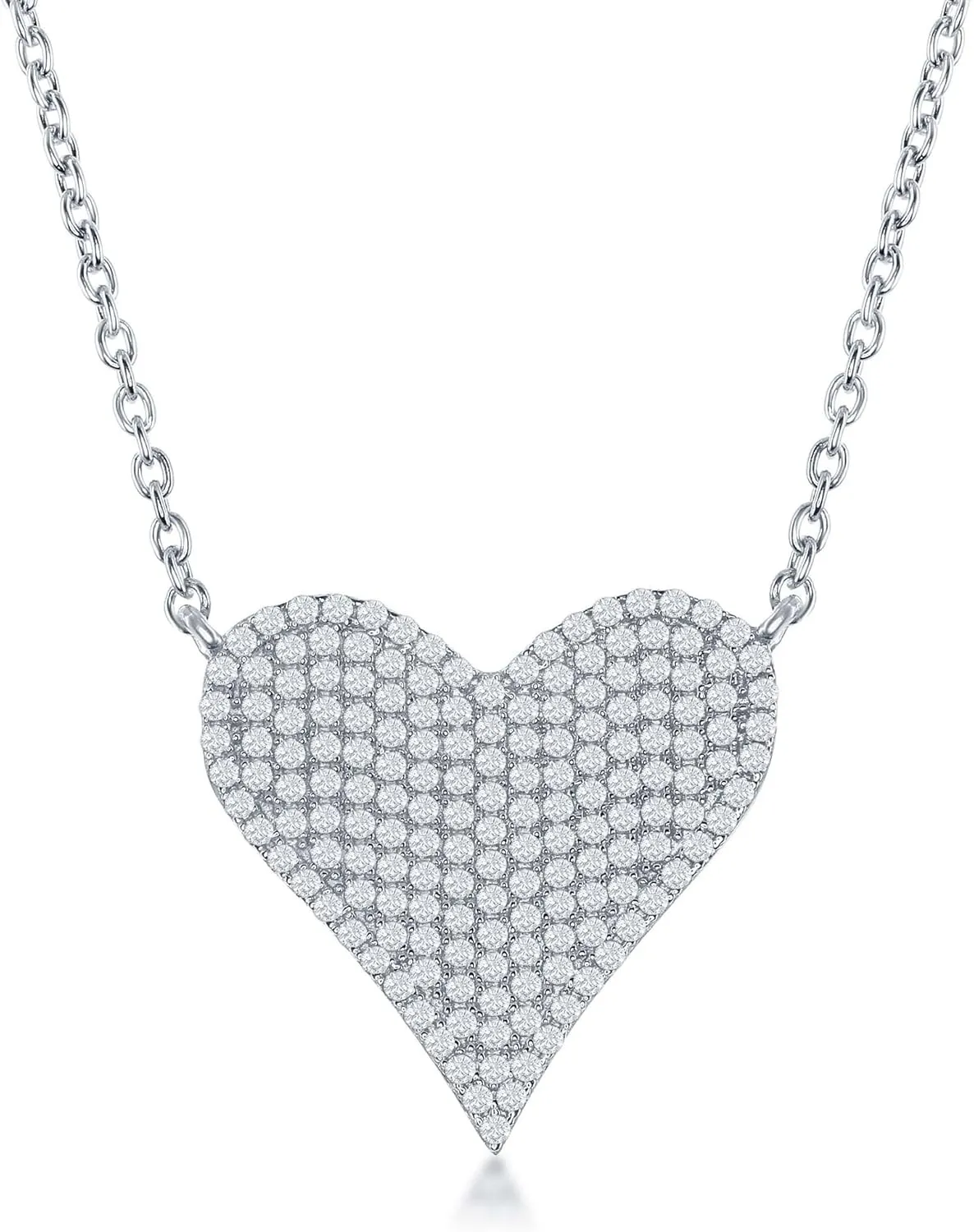 Beaux Bijoux Sterling Silver Heart Necklace for Women Cubic Zirconia Micro-Pave Heart Shaped Pendant Necklace for Women