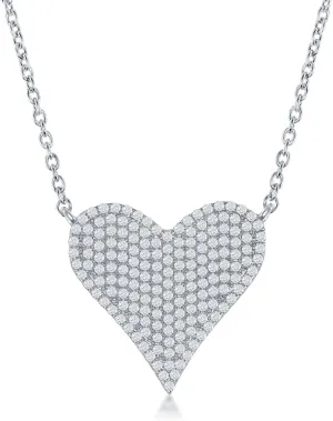 Beaux Bijoux Sterling Silver Heart Necklace for Women Cubic Zirconia Micro-Pave Heart Shaped Pendant Necklace for Women