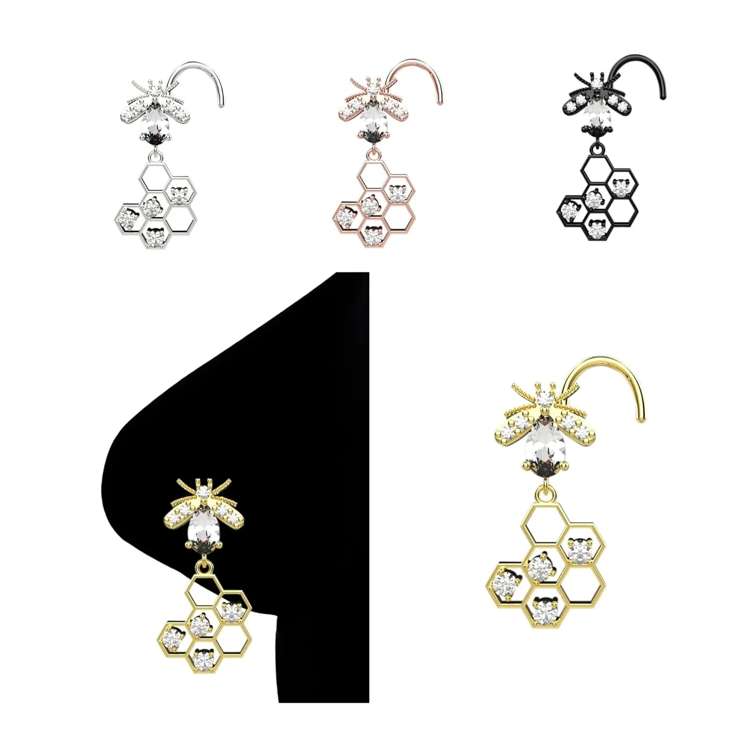 Bee Honey Comb Dangle Nose Stud Nose Piercing Jewelry L Shape Nose Ring Stud
