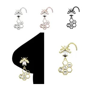 Bee Honey Comb Dangle Nose Stud Nose Piercing Jewelry L Shape Nose Ring Stud