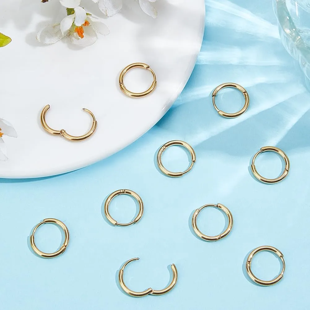Beebeecraft 10Pairs Hoop Earrings for Women 18K Gold Plated 304 Stainless Steel 16mm Small Round Huggie Earrings Cartilage Hoop Earring Sleeper Earrings for Multiple Piercing