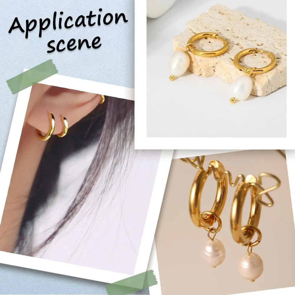 Beebeecraft 10Pairs Hoop Earrings for Women 18K Gold Plated 304 Stainless Steel 16mm Small Round Huggie Earrings Cartilage Hoop Earring Sleeper Earrings for Multiple Piercing