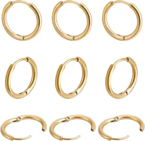 Beebeecraft 10Pairs Hoop Earrings for Women 18K Gold Plated 304 Stainless Steel 16mm Small Round Huggie Earrings Cartilage Hoop Earring Sleeper Earrings for Multiple Piercing