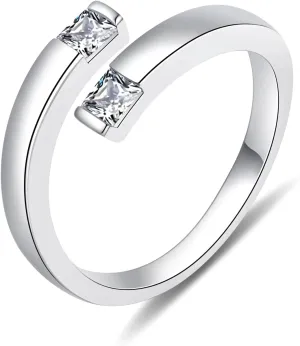 BEILIN 925 Sterling Silver Birthstone Rings for Women, Dainty CZ Promise Ring Adjustable Band Ring Couples Birthday Jewelry Gift (Clear)