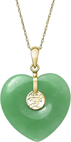 Belacqua Natural Jade Heart Charm Necklace Pendant for Women | 14K Gold 18" Rope Chain With Spring Ring Clasp| Jewelry for Her | Gift Box Included