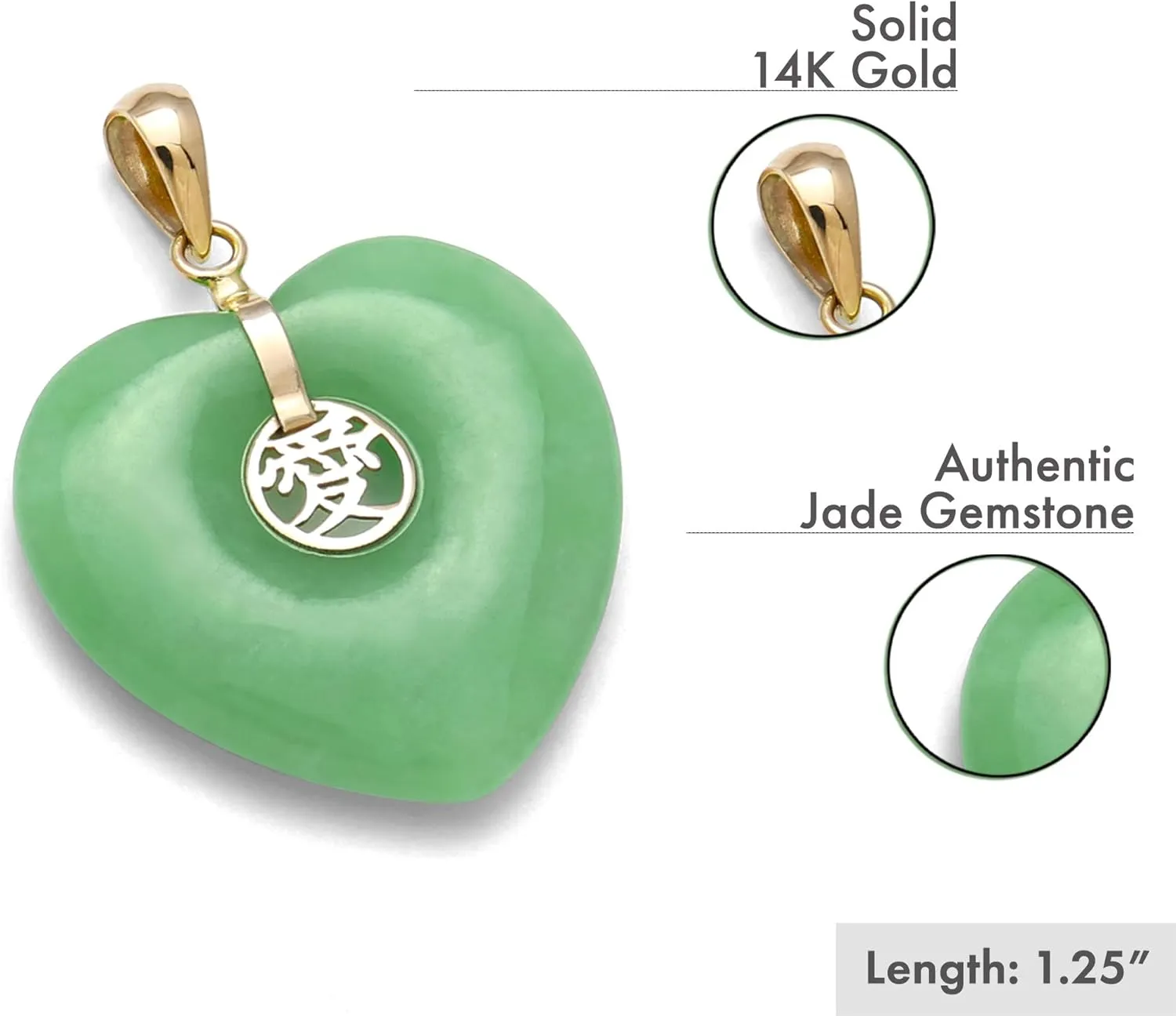 Belacqua Natural Jade Heart Charm Necklace Pendant for Women | 14K Gold 18" Rope Chain With Spring Ring Clasp| Jewelry for Her | Gift Box Included