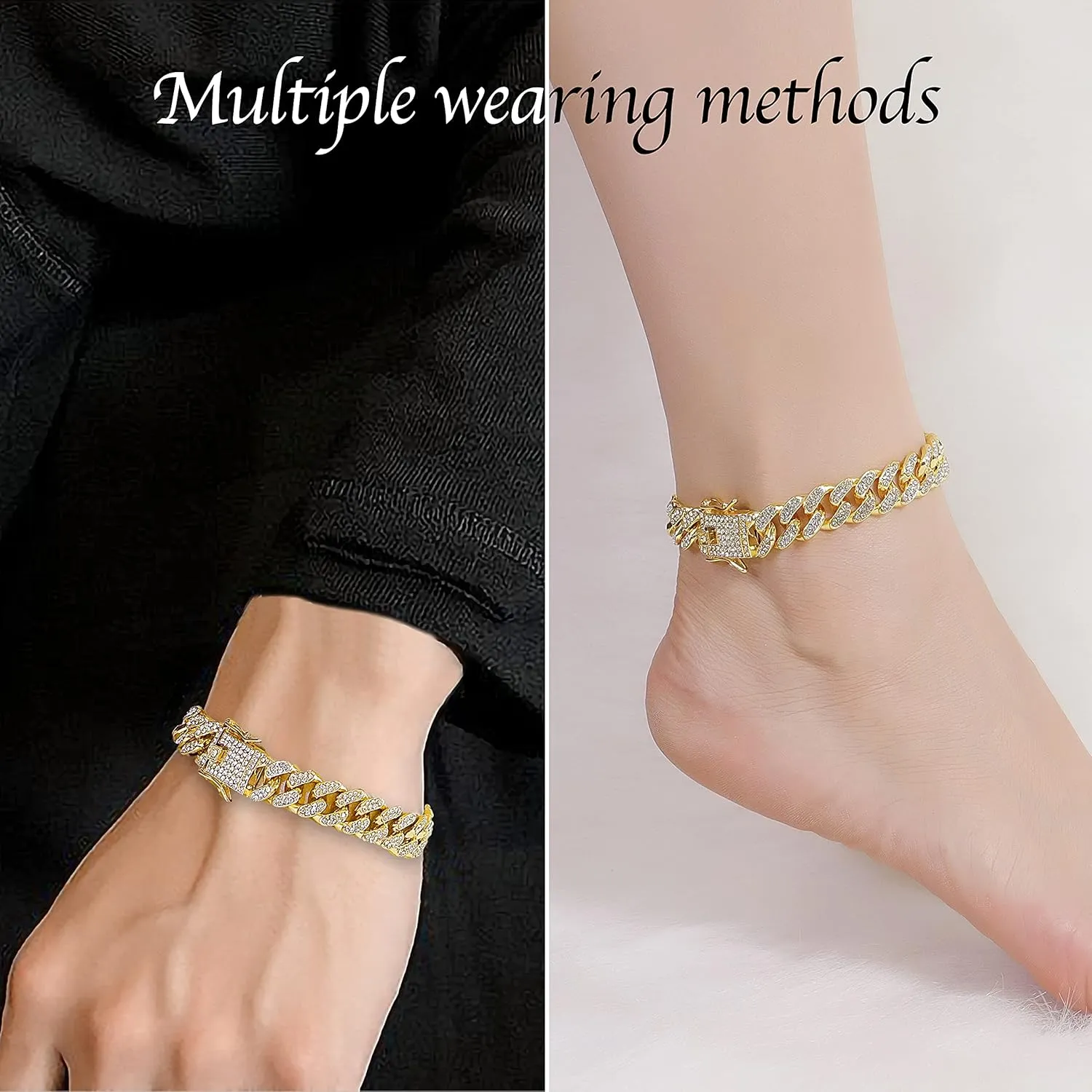 Bellady Cuban Link Ankle Chain for Men Women 9/10inch, Hip-hop Rhinestones Filled Chain Ankle Bracelets