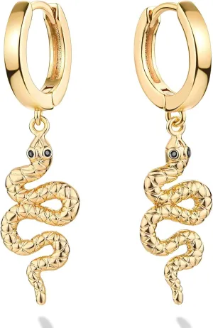 BENEIGE Snake Hoop Earrings 14K Gold Plated Huggie Dangle Earrings for Women Handmade Hypoallergenic Jewelry