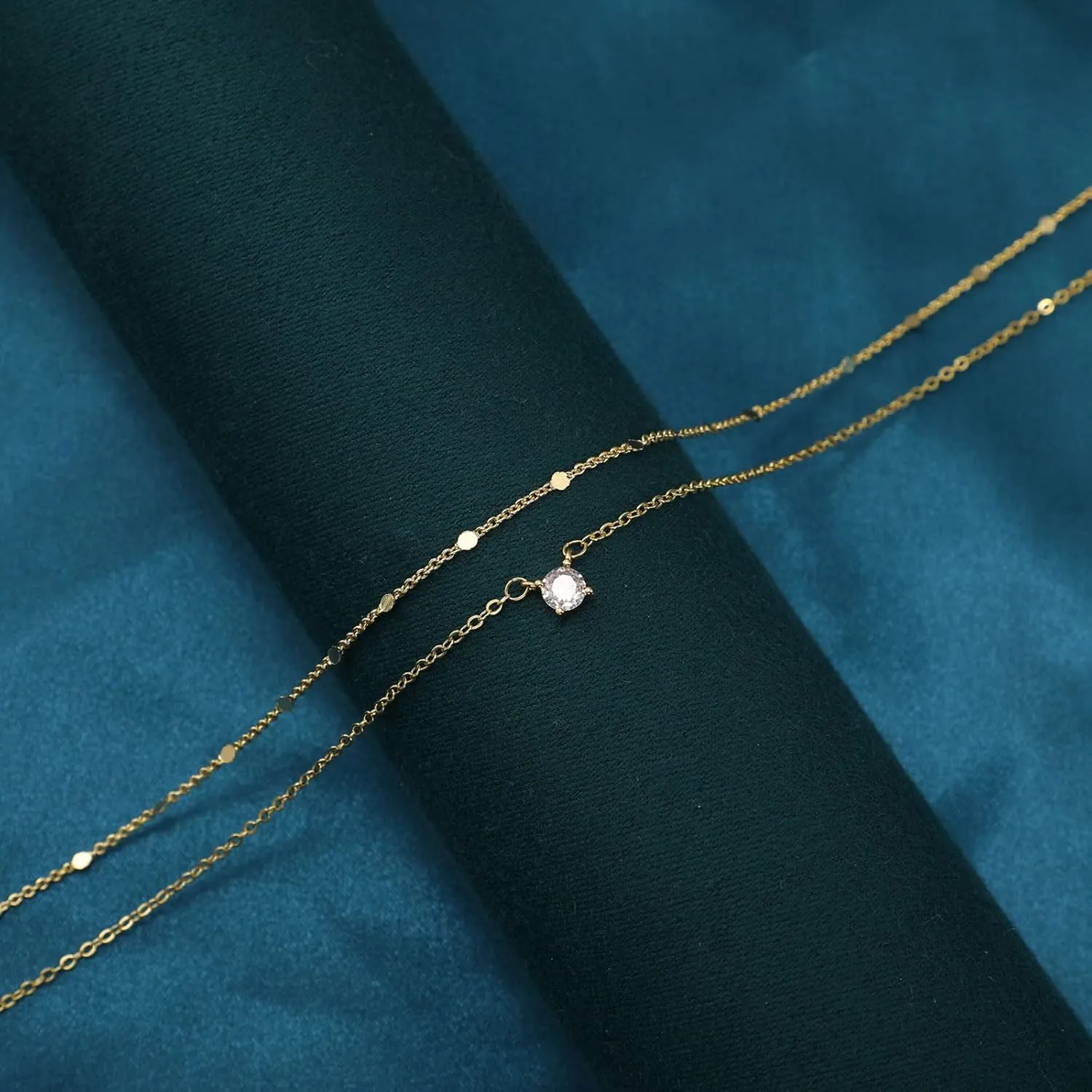 BERISO 14K Gold/Silver Plated Satellite Choker Shining Dots Station Box Chain 3 Blue Beads Sparkle Chain Necklace Open Hearts Open Stars Link Chain Exquisite Jewelry for women