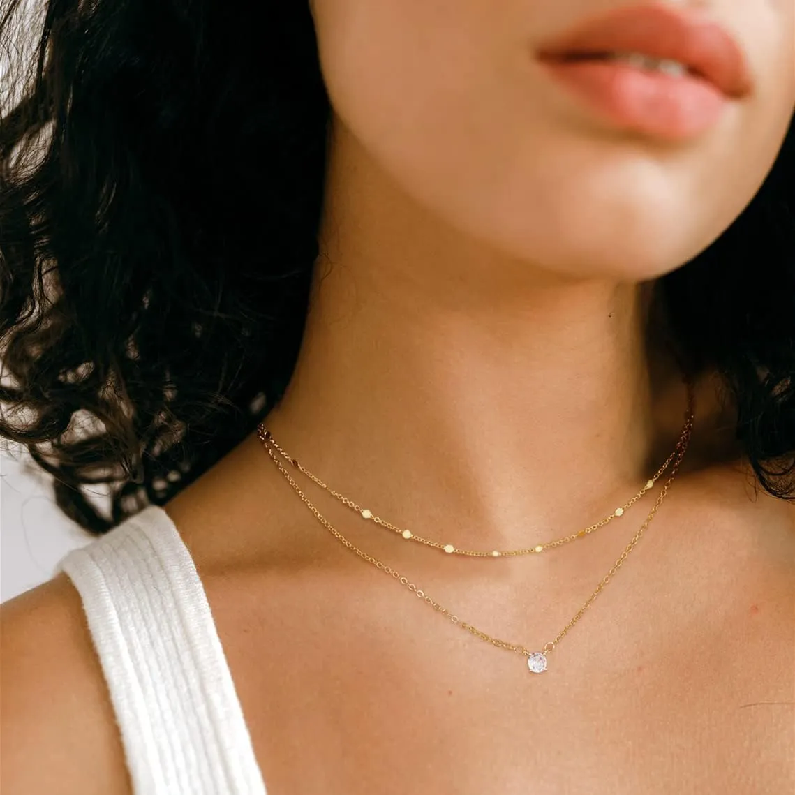 BERISO 14K Gold/Silver Plated Satellite Choker Shining Dots Station Box Chain 3 Blue Beads Sparkle Chain Necklace Open Hearts Open Stars Link Chain Exquisite Jewelry for women