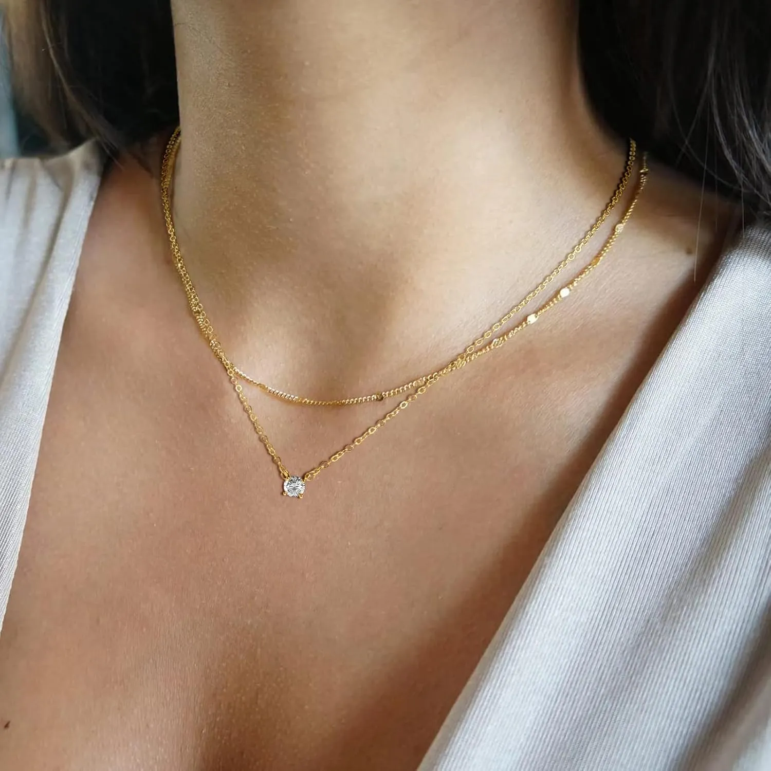 BERISO 14K Gold/Silver Plated Satellite Choker Shining Dots Station Box Chain 3 Blue Beads Sparkle Chain Necklace Open Hearts Open Stars Link Chain Exquisite Jewelry for women