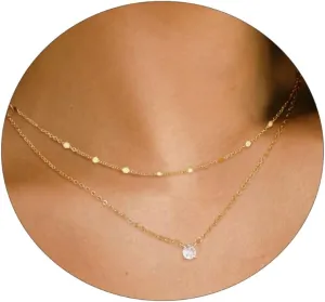 BERISO 14K Gold/Silver Plated Satellite Choker Shining Dots Station Box Chain 3 Blue Beads Sparkle Chain Necklace Open Hearts Open Stars Link Chain Exquisite Jewelry for women