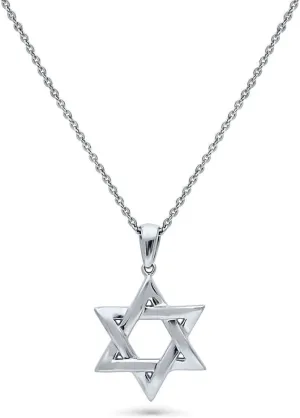 BERRICLE Sterling Silver Star of David Fashion Pendant Necklace for Unisex, Rhodium Plated 18 inch