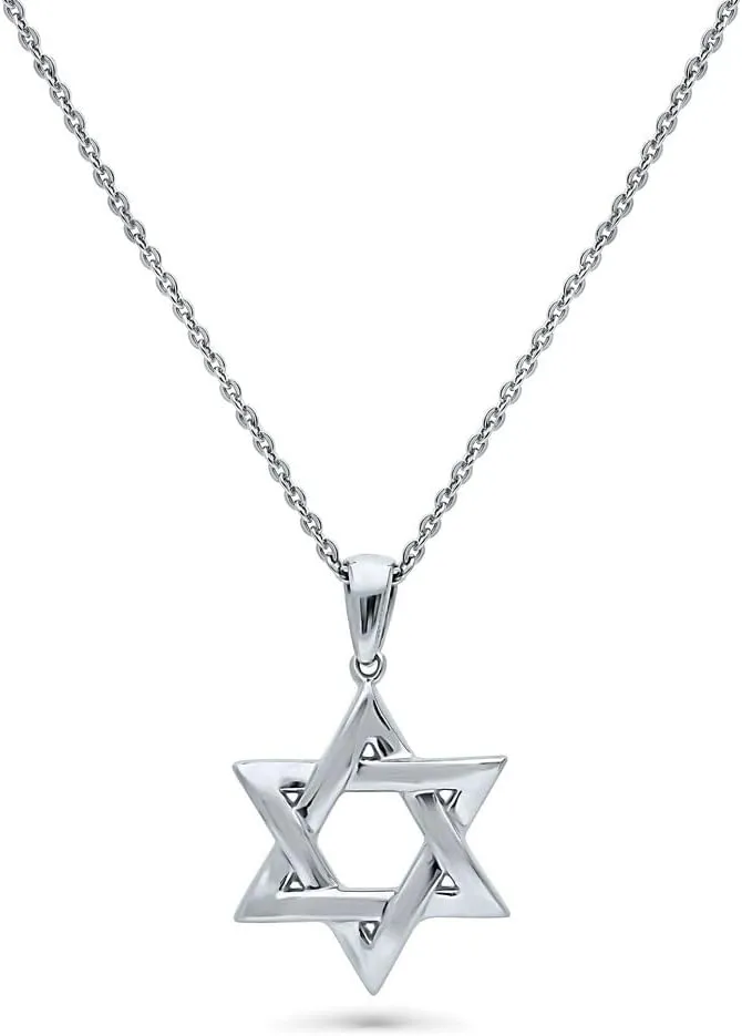 BERRICLE Sterling Silver Star of David Fashion Pendant Necklace for Unisex, Rhodium Plated 18 inch