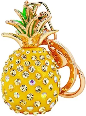Bestdays Crystal Rhinestone Key Ring Keychain Charm (Pineapple-Yellow)