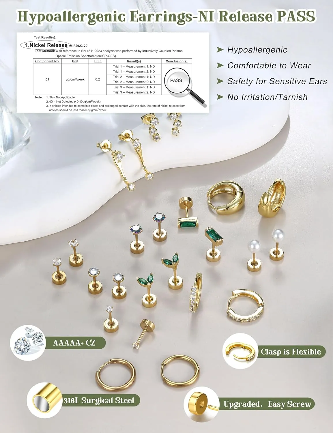 BESTEEL Hypoallergenic Flat Back Earrings - 14K Gold Cartilage Earring Sets for Multiple Piercing, 20G Surgical Stainless Steel Earrings for Women, Small Hoop Flatback Stud Earring Stacks