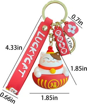 BEXOA Cute keychain Kawaii Anime Keychains Accessories Luckly Cat Backpack Charms Car Cartoon Key Chain for Boy Girl Women