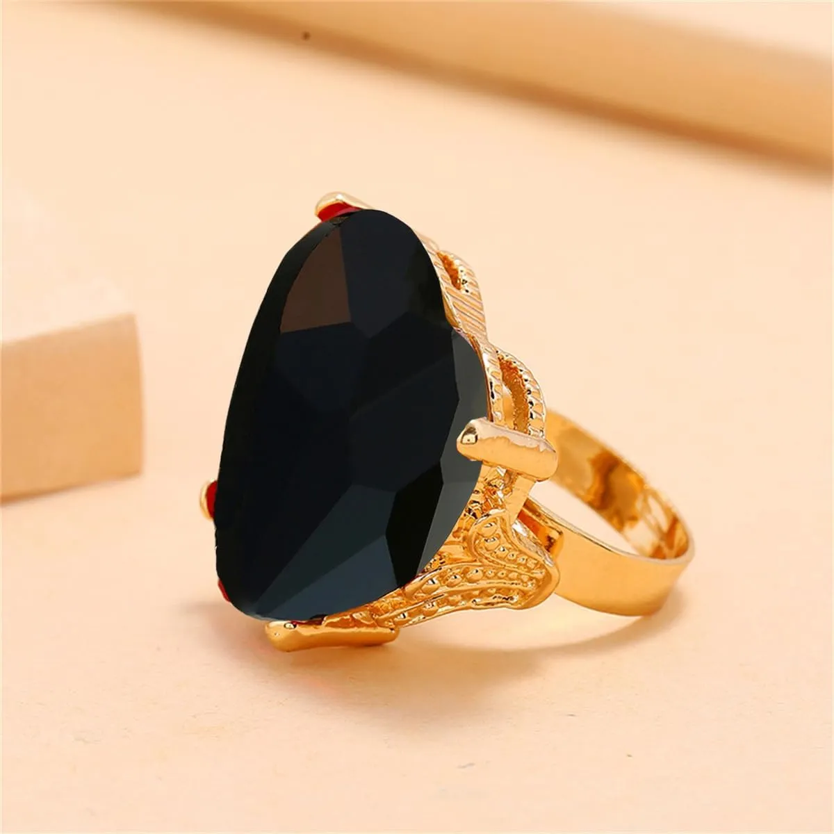 Big Diamond Heart Promise Open Band Ring for Women Girls Vintage CZ Gold Plated Adjustable Expandable Geometric Statement Rings Comfort Fit Fashion Engagement Wedding Birthday Christmas Jewelry Gift
