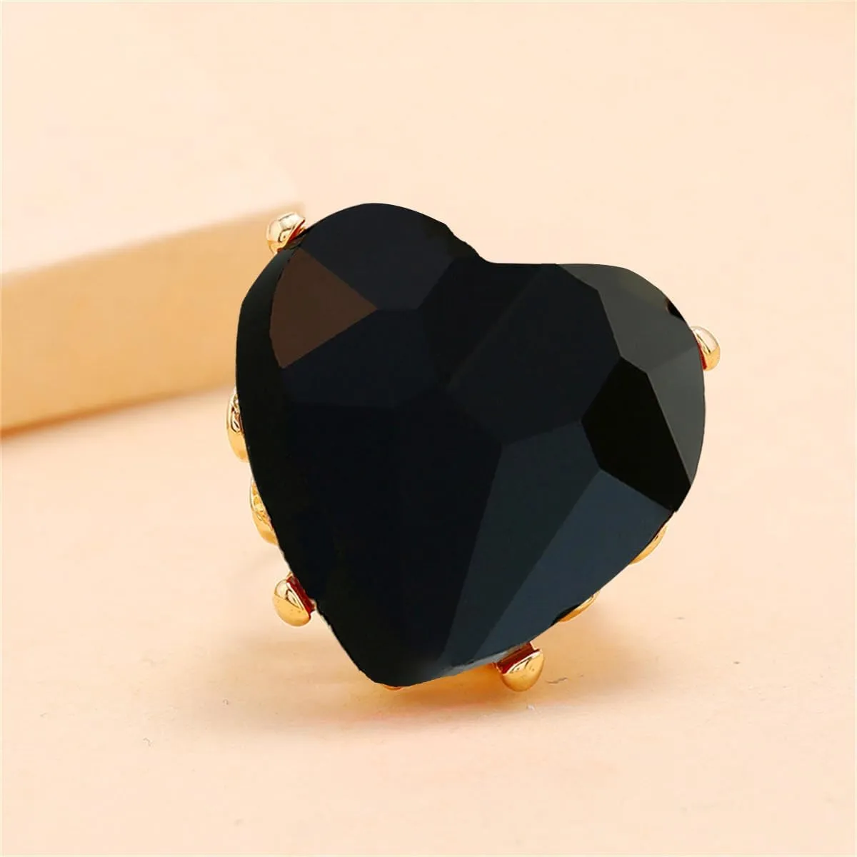 Big Diamond Heart Promise Open Band Ring for Women Girls Vintage CZ Gold Plated Adjustable Expandable Geometric Statement Rings Comfort Fit Fashion Engagement Wedding Birthday Christmas Jewelry Gift