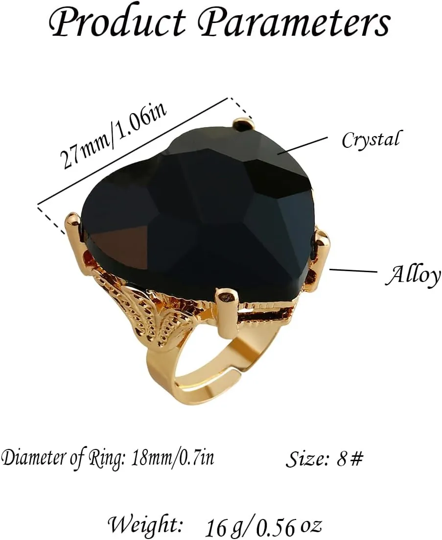 Big Diamond Heart Promise Open Band Ring for Women Girls Vintage CZ Gold Plated Adjustable Expandable Geometric Statement Rings Comfort Fit Fashion Engagement Wedding Birthday Christmas Jewelry Gift