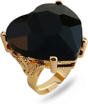 Big Diamond Heart Promise Open Band Ring for Women Girls Vintage CZ Gold Plated Adjustable Expandable Geometric Statement Rings Comfort Fit Fashion Engagement Wedding Birthday Christmas Jewelry Gift