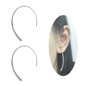 Big Pull Through Earrings Open Hoop Earrings Sterling Silver Earrings for Women Minimalist Earrings Hypoallergenic Threader Earrings Silver Dangle Earrings for Women Trendy