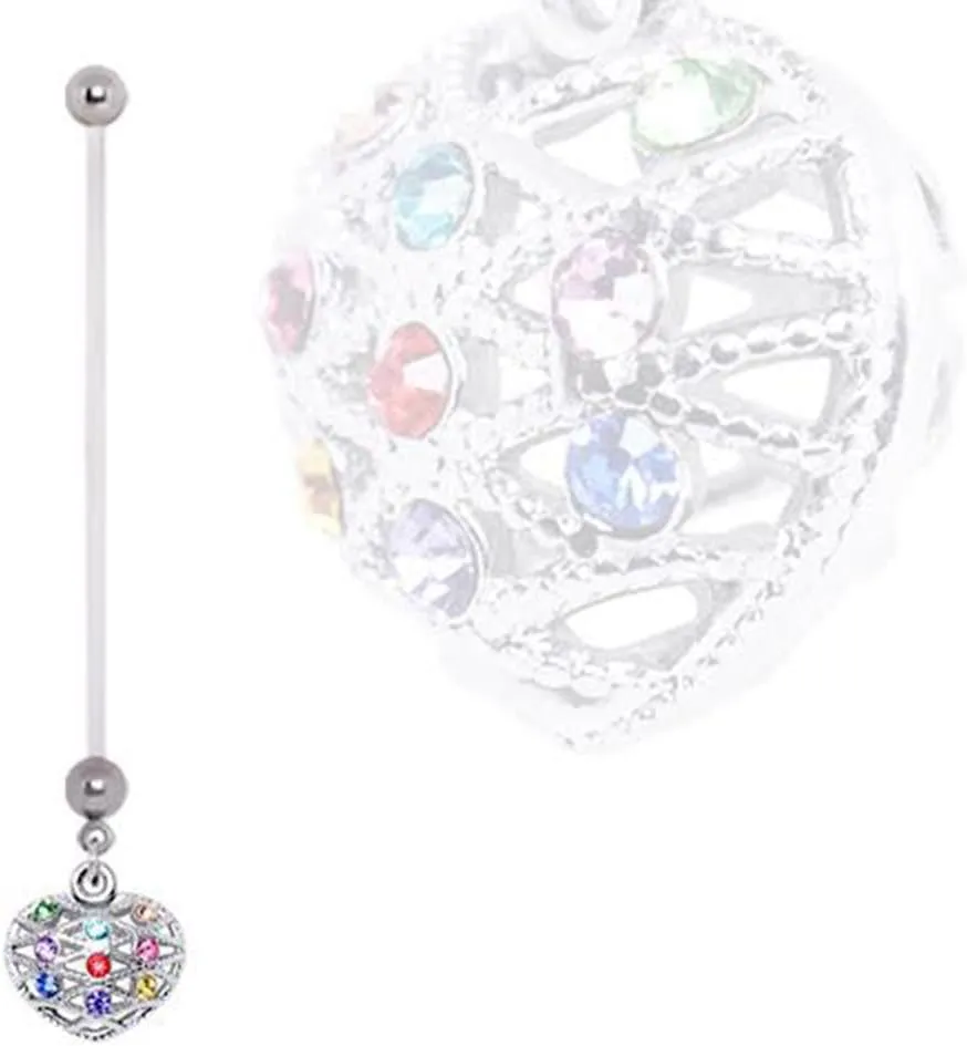 BioFlex Rainbow 3D Heart Dangle Pregnancy WildKlass Navel Ring