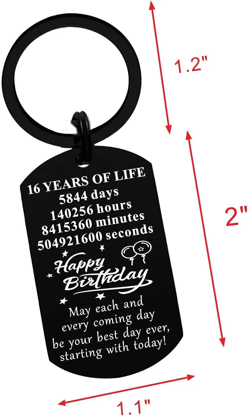 Birthday Gifts for 16 18 21 30 Years Old Male Female, Unisex Birthday Decoration Keychain for Teen Adult