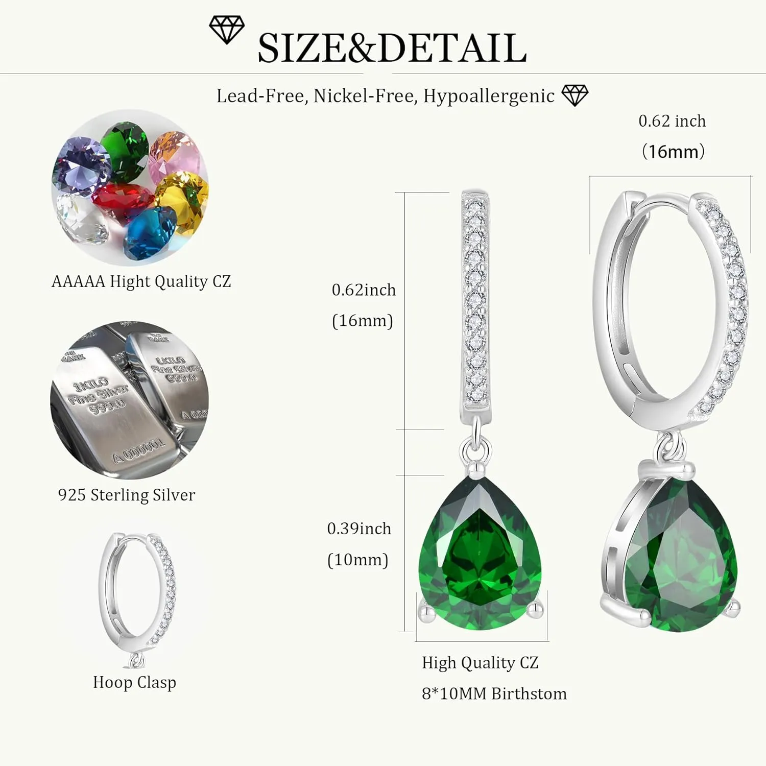 Birthstone Huggie Hoop Earrings 925 Sterling Silver Hoop Earrings for Women Jewelry for Women Mother Her