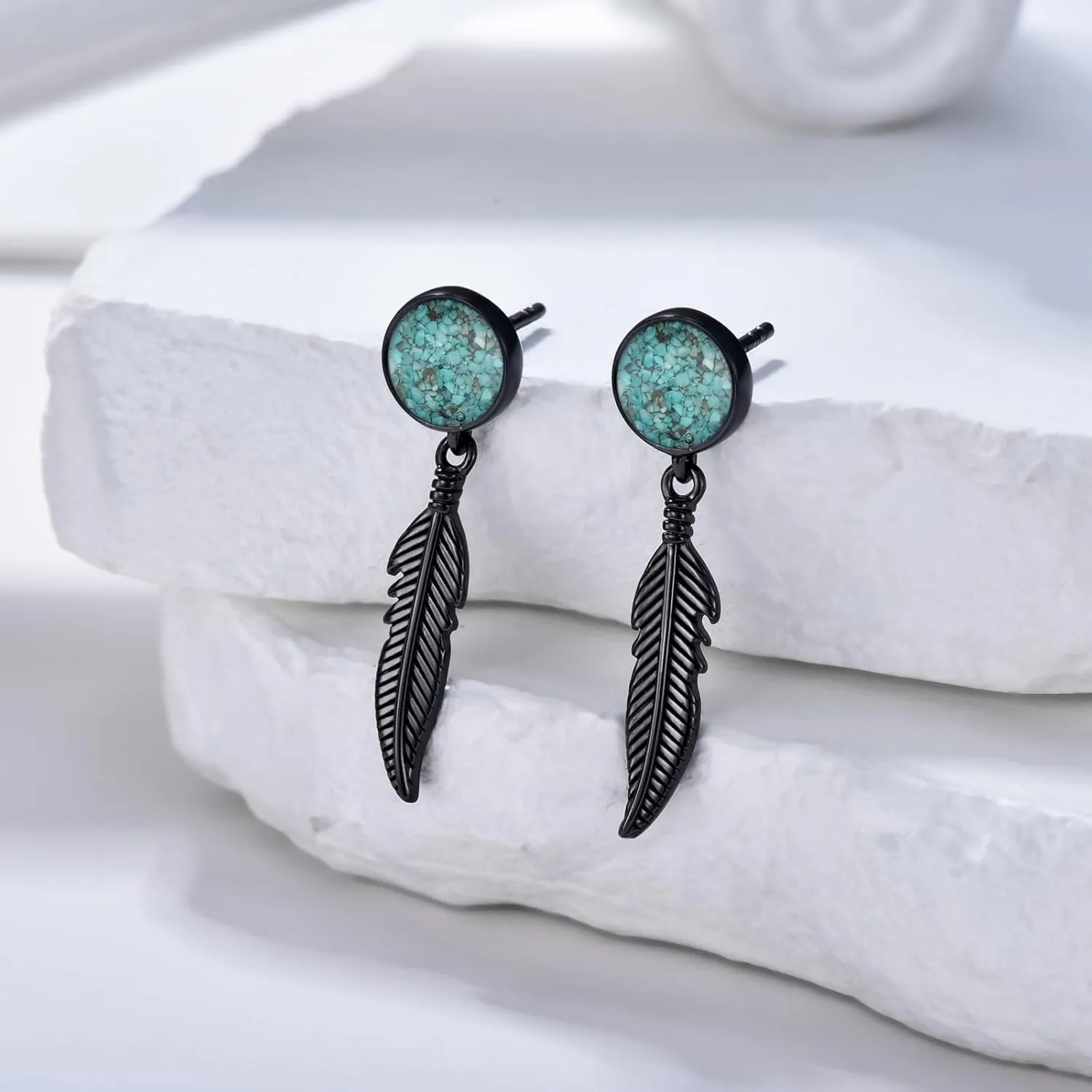 Black Dangle Drop Earrings 925 Sterling Silver Turquoise/Abalone Shell Earrings Jewelry Gifts for Women Men