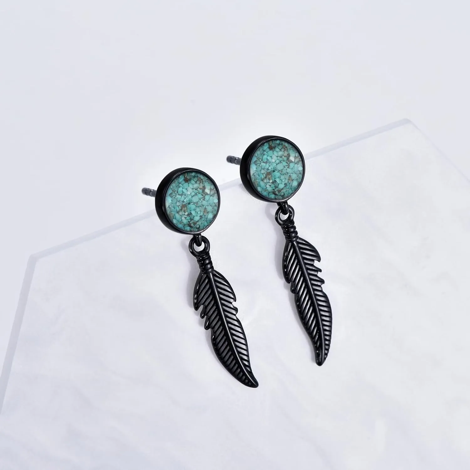 Black Dangle Drop Earrings 925 Sterling Silver Turquoise/Abalone Shell Earrings Jewelry Gifts for Women Men