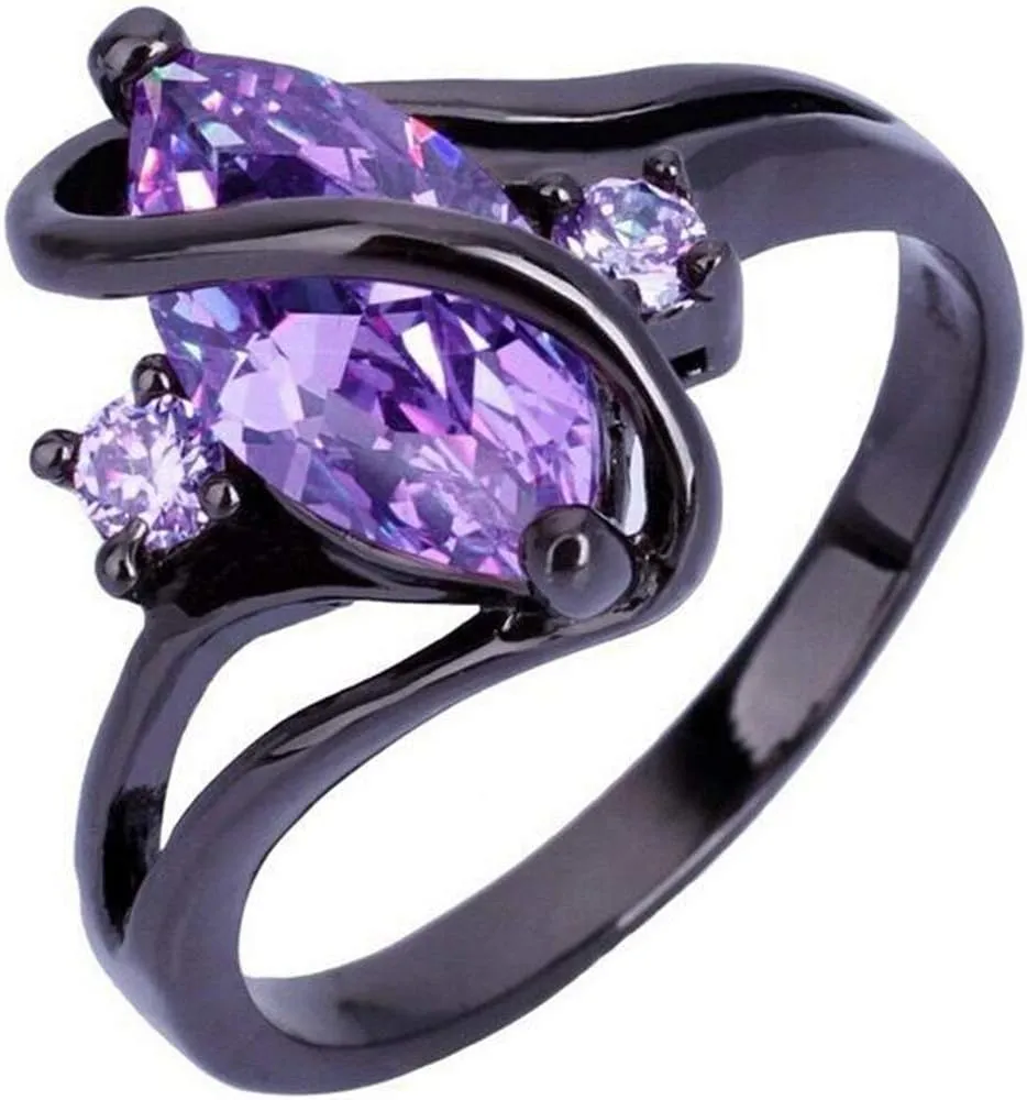 Black Gold Plated Oval Shape Austrian Crystal Stone Promise Statement Ring