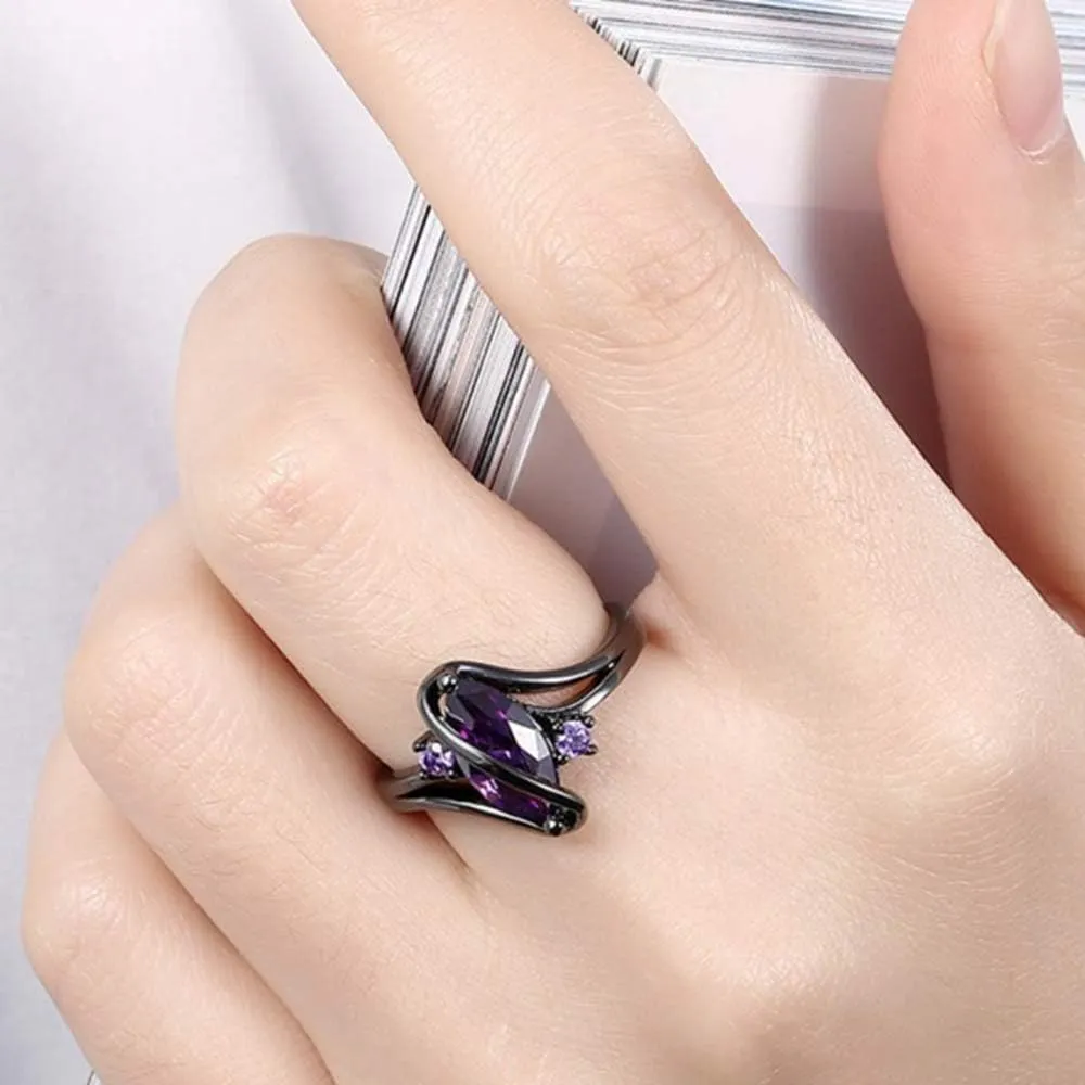 Black Gold Plated Oval Shape Austrian Crystal Stone Promise Statement Ring